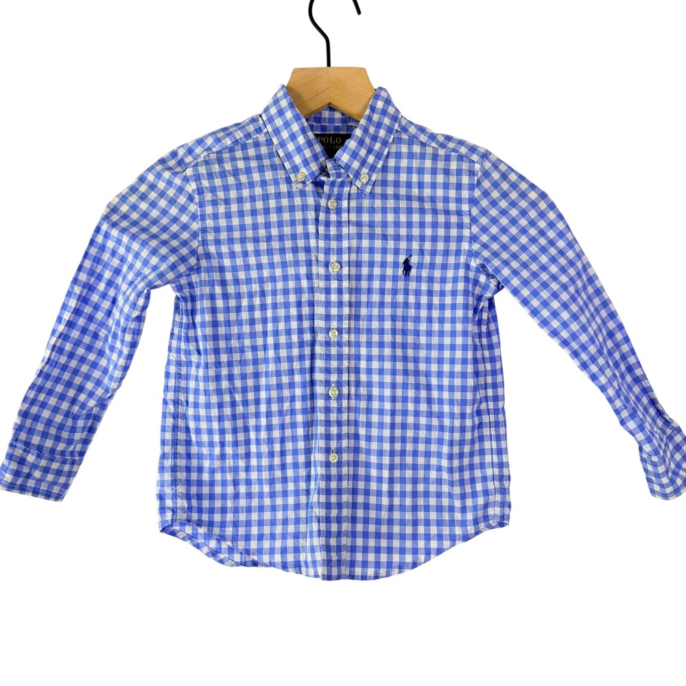 Polo Ralph Lauren Kids Blue Gingham Button Down Shirt 4/4T Natural Stretch